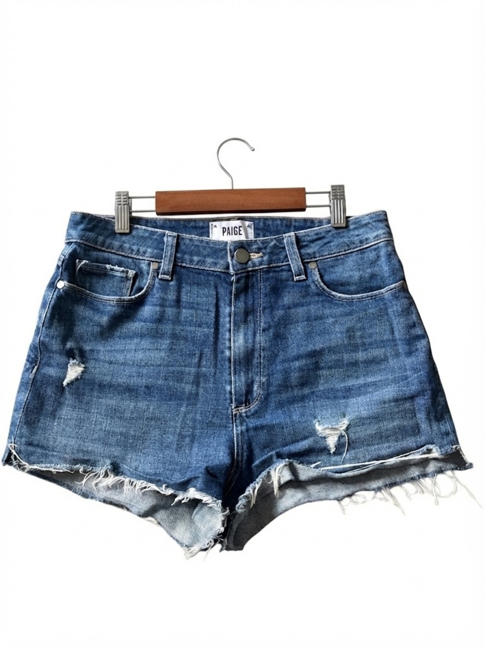PAIGE Margot Short High Rise Distressed Raw Hem Denim Size 30